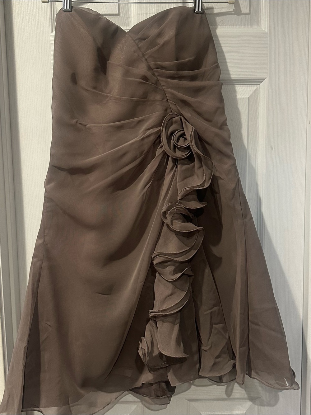 DaVinci Strapless Taupe Ruffle Rosette Dress